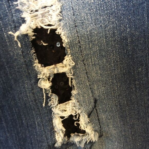 Twenty-one black five pocket distressed curvy slim bootcut jeans - Picture 7 of 16